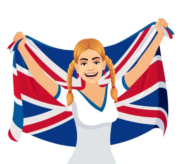 Vector illustration of Attractive Blonde Girl with British flag.
