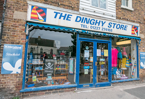 The Dinghy Store on Sea Wall at Whitstable in Kent, England. This is a commercial business.