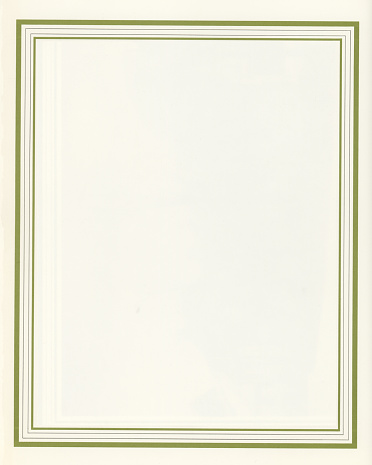 Sheet of old paper with a green frame. Meant as background