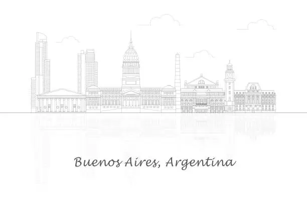 Vector illustration of Outline Skyline panorama of city of Buenos Aires, Argentina