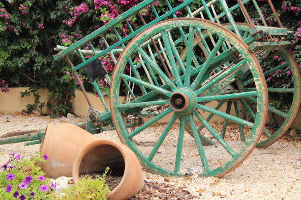 an old green horse cart