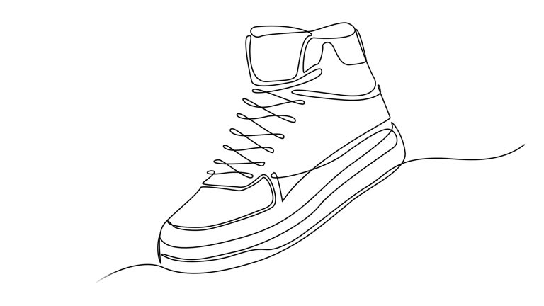 continuous single line drawing of high-top sneaker