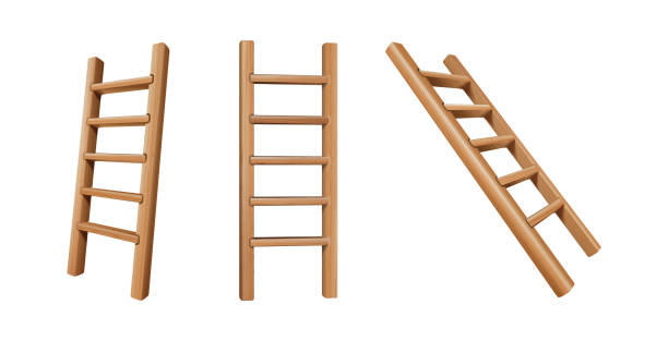 istock 3d realistic vector icon illustration. Wooden ladder in front and side view, isolated on white background. 1468576952