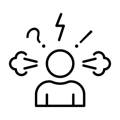 Angry person Stress or anxiety icon symbol. Frustration, burnout, furious concept. Outline vector illustration