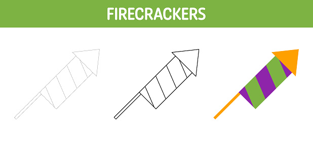 Firecracker Color Sheets Firecrackers Tracing And Coloring Worksheet For Kids Stock Illustration ...