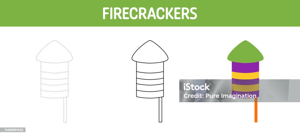 Firecracker Color Sheets Firecrackers Tracing And Coloring Worksheet For Kids Stock Illustration ...