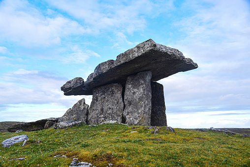 Stone Age passage tomb marking a mass grave and built with huge rocks in a table formation.