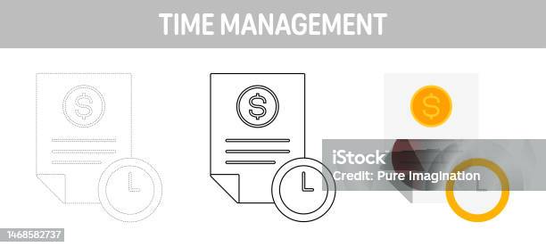 Time Management Colouring In Time Management Tracing And Coloring Worksheet For Kids Stock ...