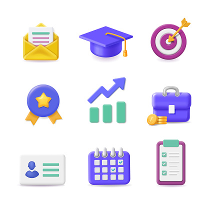 Business career work icon set, career and education, management, business project target and analytics icon