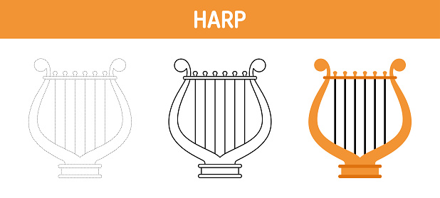 Harp Drawable Harp Tracing And Coloring Worksheet For Kids Stock Illustration ...