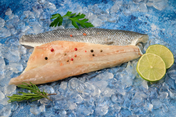 istock European seabass raw fish fillet on ice 1468585147