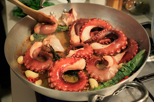 Cooking Seafood in frying pan