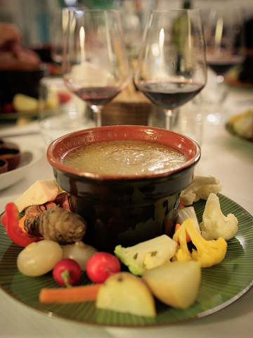 Bagna Cauda dip sauce and veggies, Piedmont Italian food in Turin