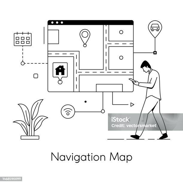 Navigation Drawinf Navigation Map Stock Illustration - Download Image Now - Avatar ...