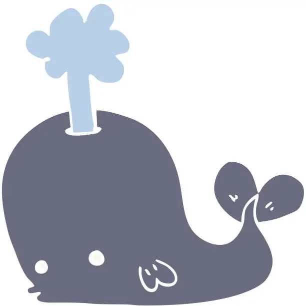 Vector illustration of flat color style cartoon whale