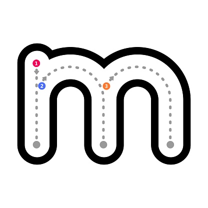 Tracing alphabet letter m lowercase prewriting dotted line element for kindergarten and preschool kids worksheet for handwriting practice activity