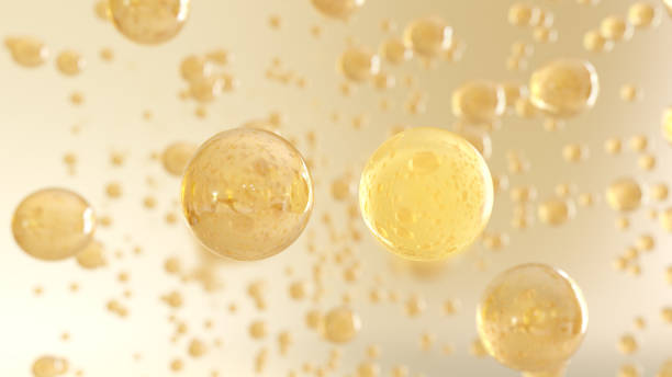 3D rendering moisture for cosmetics fluid bubbles against a blurry background