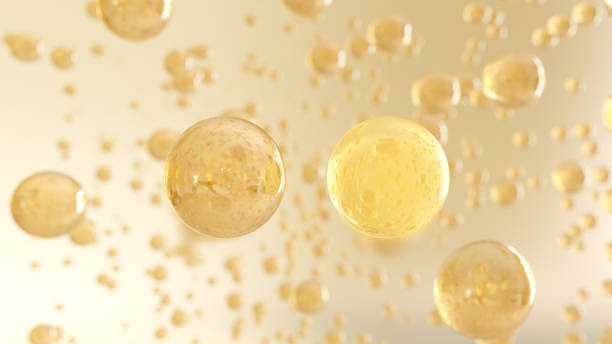 3D rendering moisture for cosmetics fluid bubbles against a blurry background stock photo