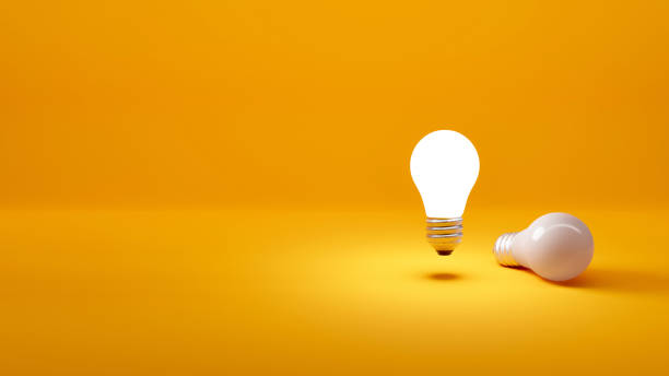 istock Glowing light bulbs on a yellow background concept design, background for text and design in pastel colors, minimalism background, concept idea 3d illustration, lamp isolated on yellow background copy space 1468594727