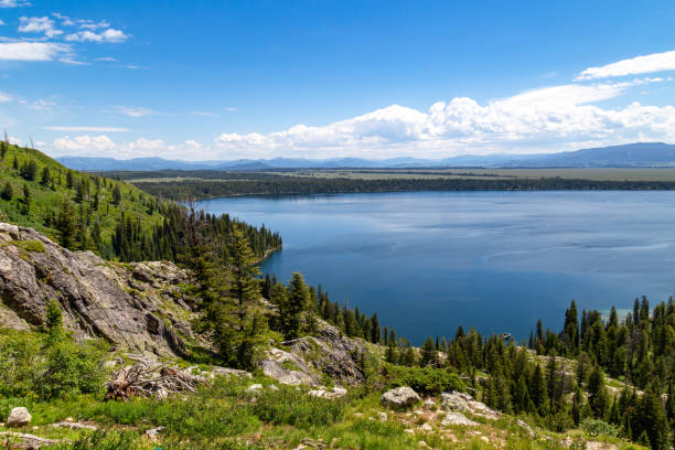 jenny lake dans le parc national de grand teton, wyoming - lac jenny photos et images de collection