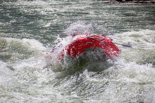 River Kayaking as extreme and fun sport. Life in motion. Outdoor sports.