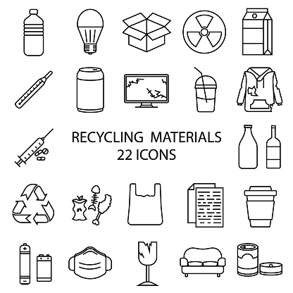 Vetores de Conjunto De Vários Lixos Ícones Vetoriais De Reciclagem Vetores de Conjunto De Vários Lixos Ícones Vetoriais De Reciclagem