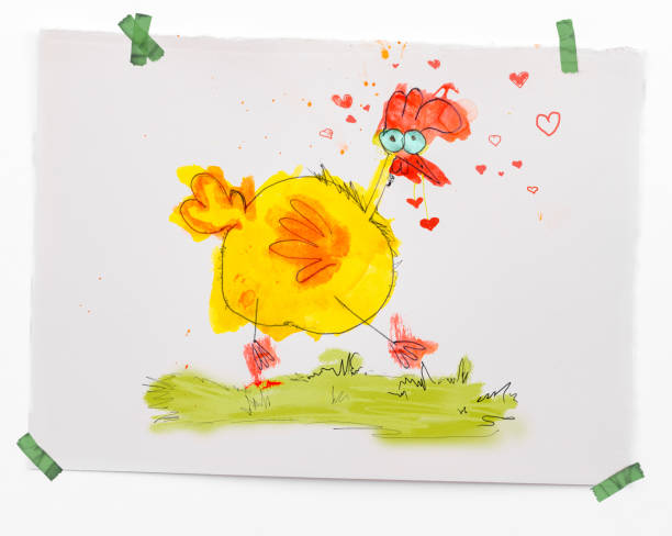 карандаш и акварель куриная живопись - heart shape grass paper green стоковые фото и изображения