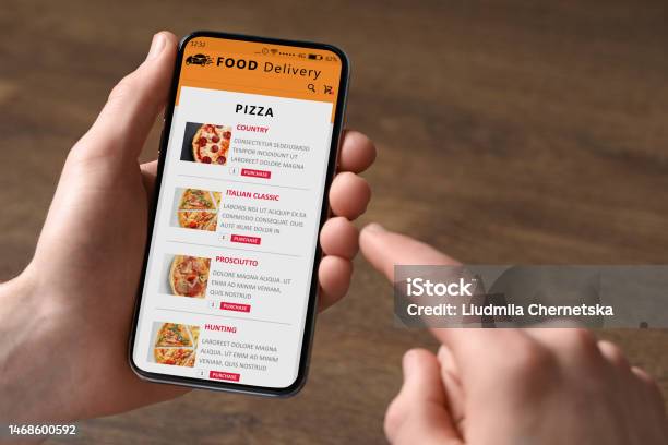 Delivery In Menu Food Delivery Service Man Choosing Dish From Menu On Site Using ...