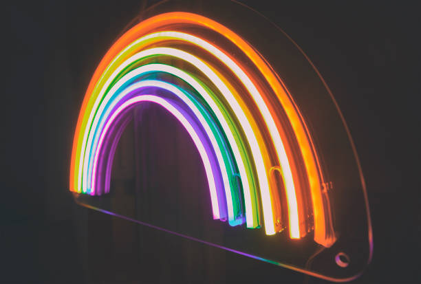 istock The led neon rainbow shines in the dark room 1468602764