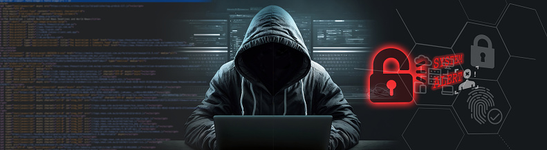 cybersecurity concept identity theft, Database hacks, internet cyber crime. hacker attack, Hacking and stealing data. damage the system and hack the data.