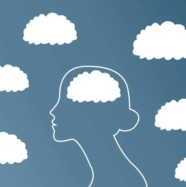 Vector illustration of a girl's head in the clouds. psychological illustration