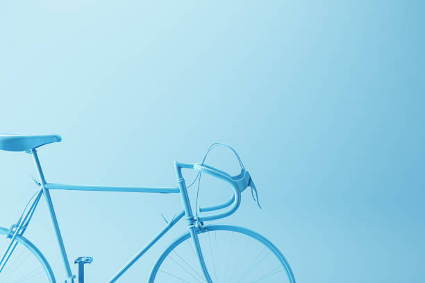 istock Closeup of glossy bicycle part isolated on light blue background. 3D rendering 1468606415