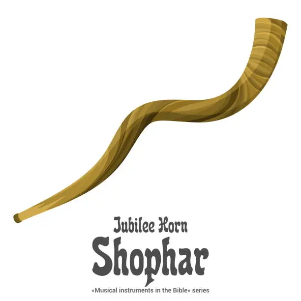 Vector illustration of Musical Instruments in the Bible Series. SHOFAR is a Jewish ritual brass musical instrument made from an animal horn.