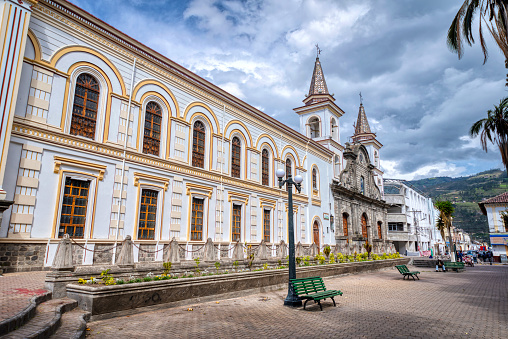 Cathedral in Ibarra, Ecuador, made of stone, restored in the year 1872 after a devastating earthquake in 1868.