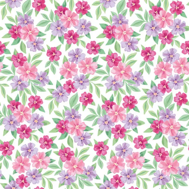 Vector illustration of Seamless floral pattern, cute ditsy print with spring botany: small flowers on a white background. Vector.