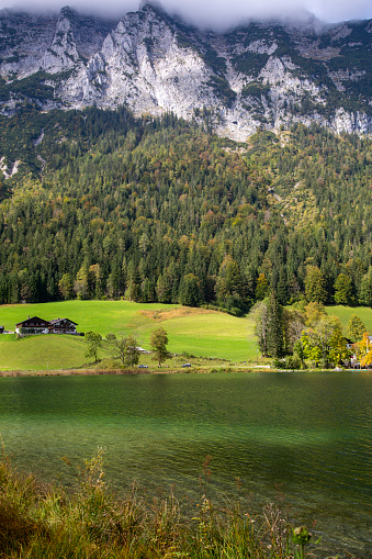 Beautiful landscape with lake and mountains in the Bavarian Alps
