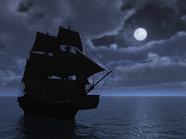 Tall Ship in Moonlight stock photo