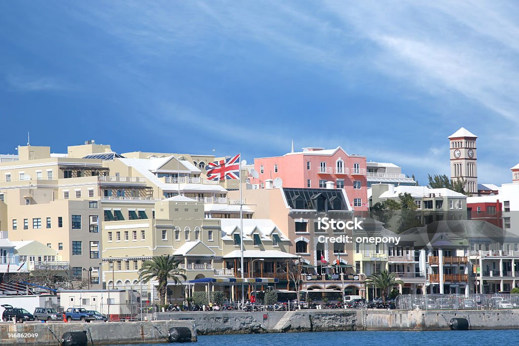 Waterfront view of a Bermuda city A view of the busy waterfront of downtown Hamilton, Bermuda. Bermuda Stock Photo