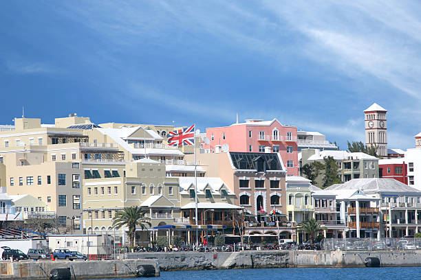 Waterfront view of a Bermuda city A view of the busy waterfront of downtown Hamilton, Bermuda. hamilton on stock pictures, royalty-free photos & images