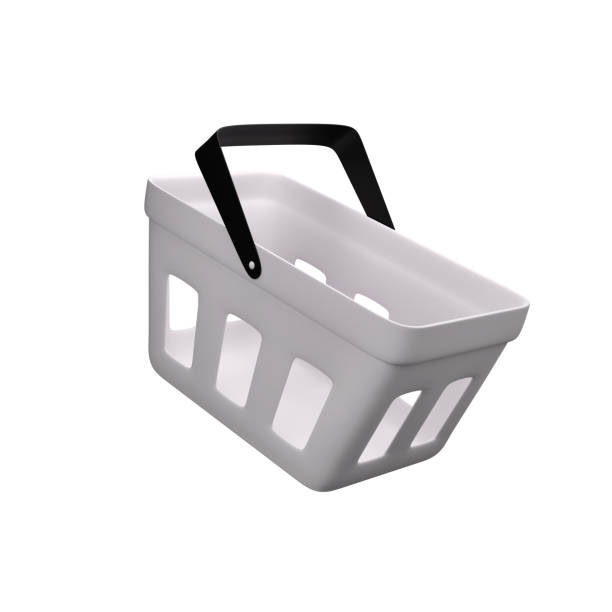 istock White shopping cart with black handle. Plastic shopping cart on white background, 3d render, 3d illustration 1468631064