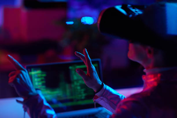 istock Seen from behind modern business woman testing out metaverse 1468636954