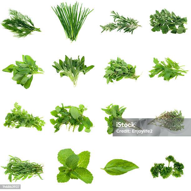 Herbs Collection Stock Photo - Download Image Now - Herb, Herbal Medicine, White Background