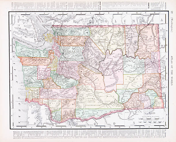 istock Antique Vintage Color Map of Washington State, USA 146863978