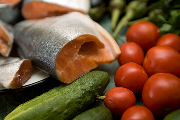 Fresh red salmon fish stock photo