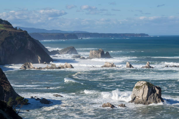 istock Rock Formations at Silence Beach in Asturias with waves 1468646290