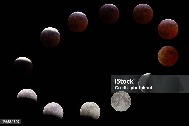 Lunar Fasi Di Luna Eclissi Totale - Fotografie stock e altre immagini di Composizione orizzontale - Composizione orizzontale, Eclisse totale, Eclissi