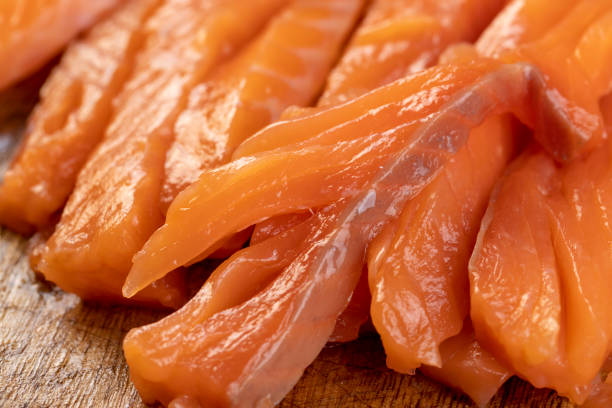 istock Sliced red trout meat with sea salt 1468649420