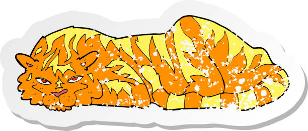 istock retro distressed sticker of a cartoon resting tiger 1468653210