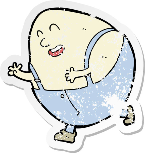 illustrations, cliparts, dessins animés et icônes de autocollant rétro en détresse d’un personnage de dessin animé humpty dumpty egg - humpty dumpty nursery rhyme cartoon drawing