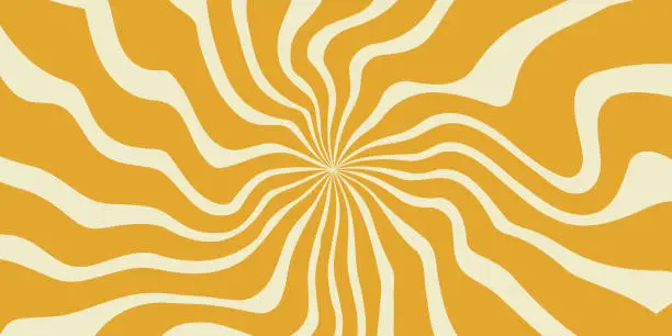 Vector illustration of Trippy spiral wavy lines background. Psychedelic radial burst wallpaper. Linear sunburst swirl. Twisted and distorted curly texture. Vector
